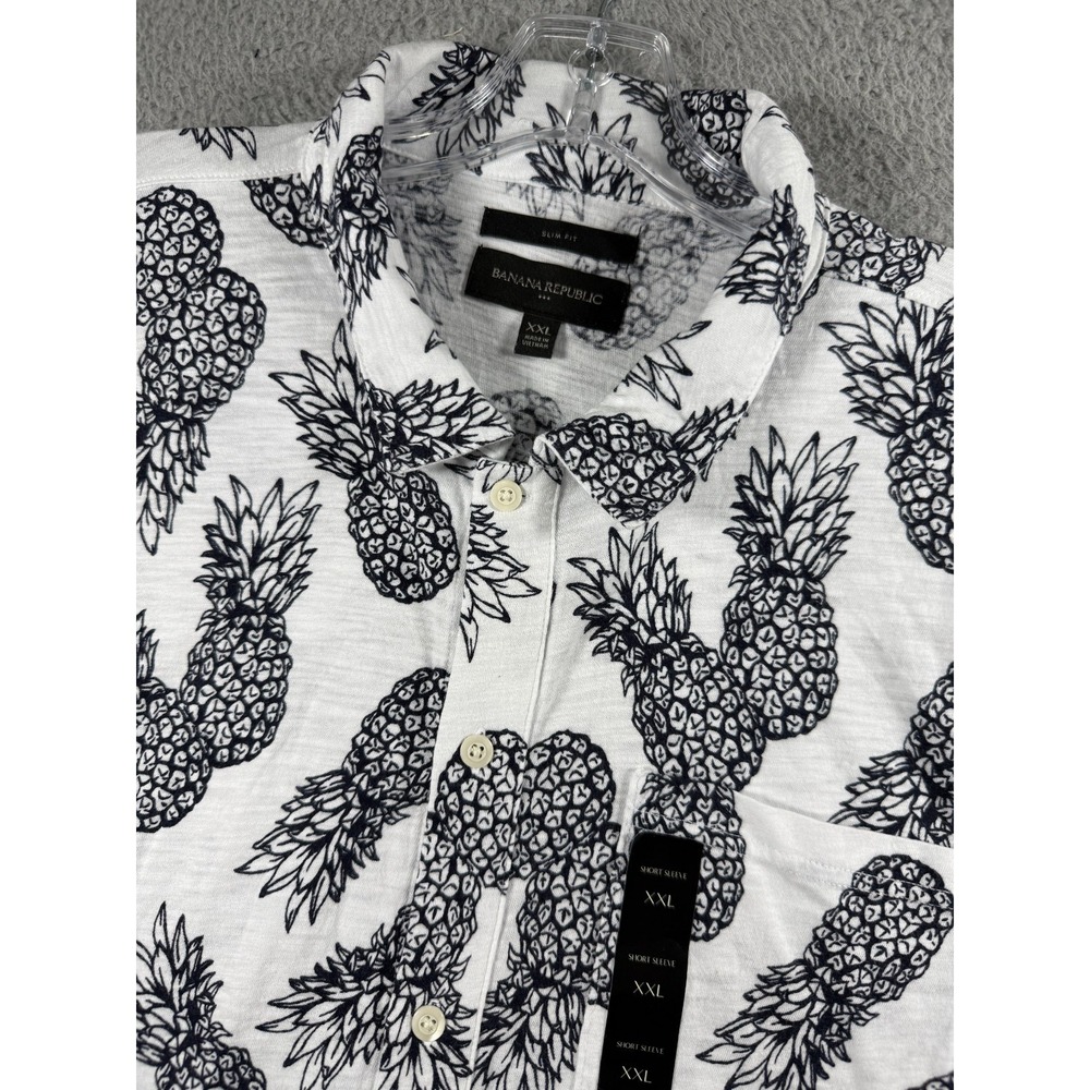 Banana Republic Slim Fit Short Sleeve Pineapple Print Button Shirt 2XL Chemise